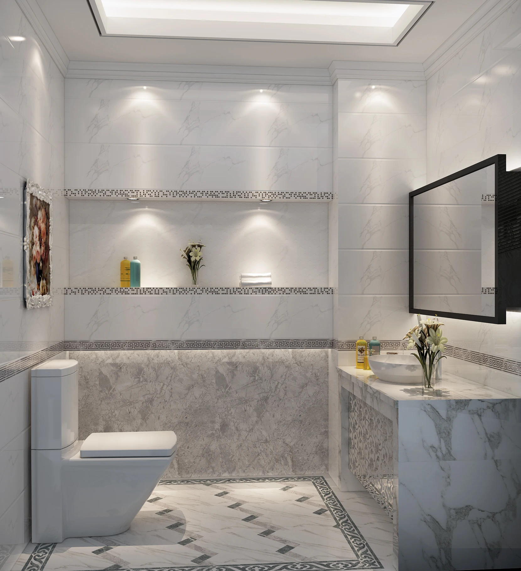 Bathroom Matte Finish Vitrified White Marble Look Rustic Porcelain Floor Ceramic Tile