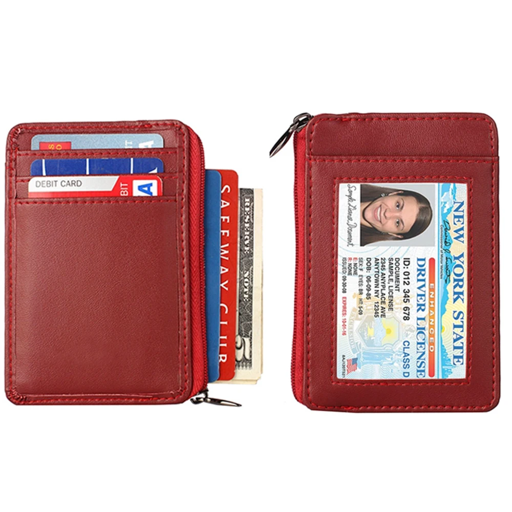 Men Women Wallet ID Credit Card Holder Leather RFID Blocking Zipper Cash Pocket
