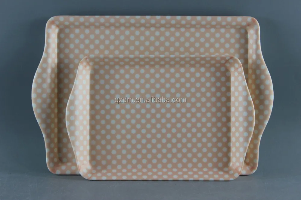 Set Of 2 Anti-Slip Surface Melamine Serving Tray With Handles