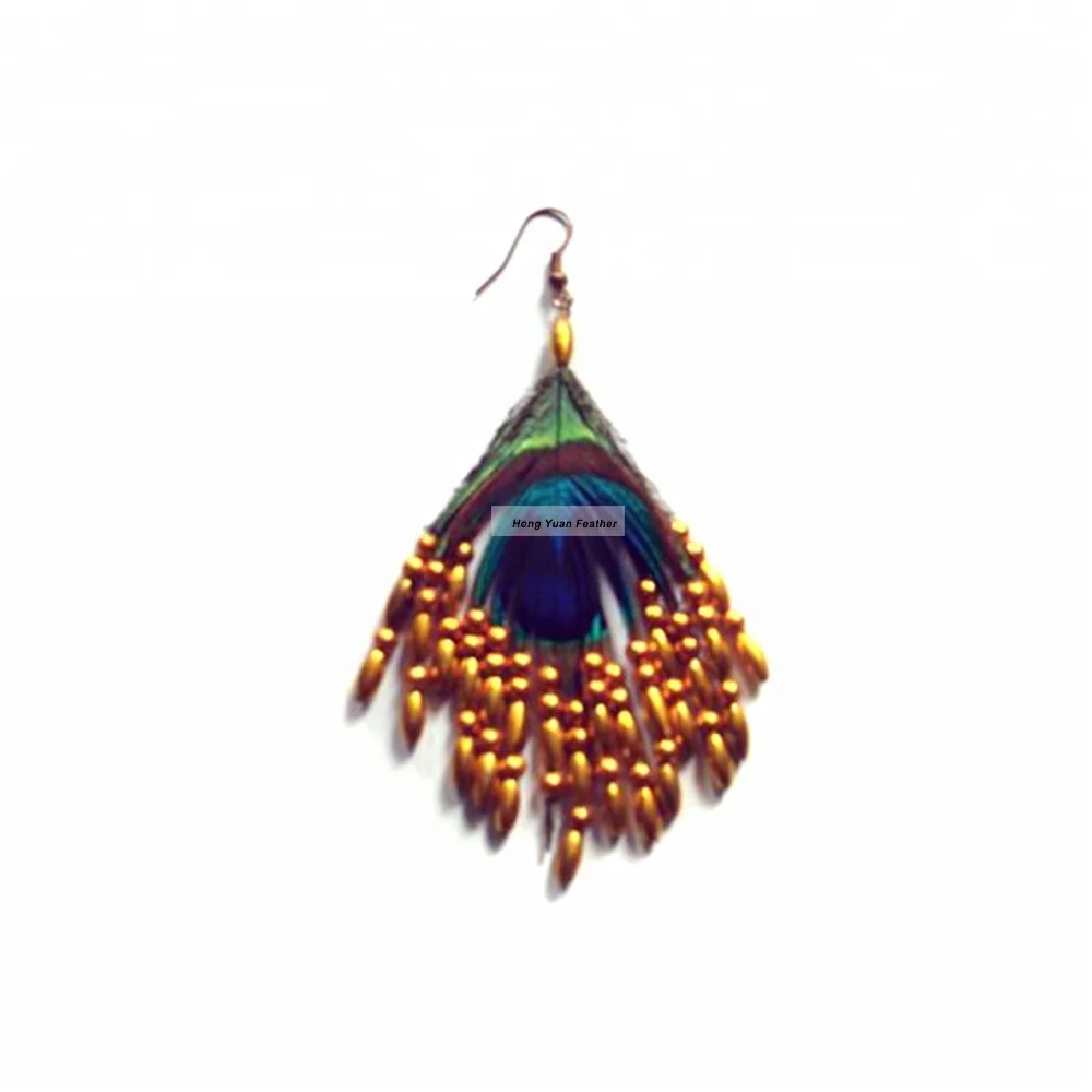 Peacock Feather Earrings for Women Orange Natural Feather Earrings