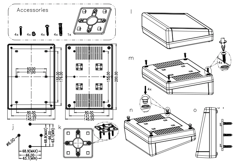 Wall mounted electronic enclosure for junction box