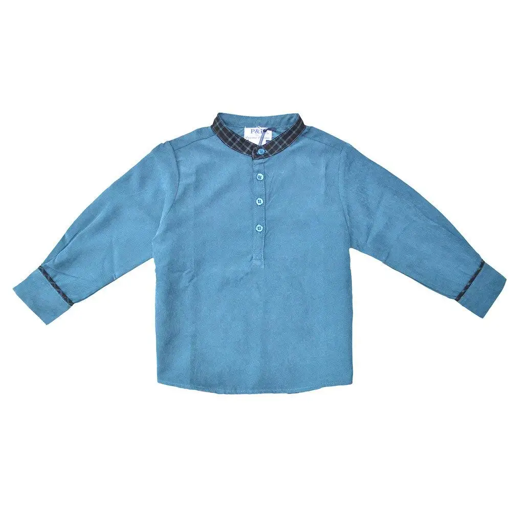 Piccino Piccina Baby Boy's Buttoned Blue Shirt - w/Plaid Design