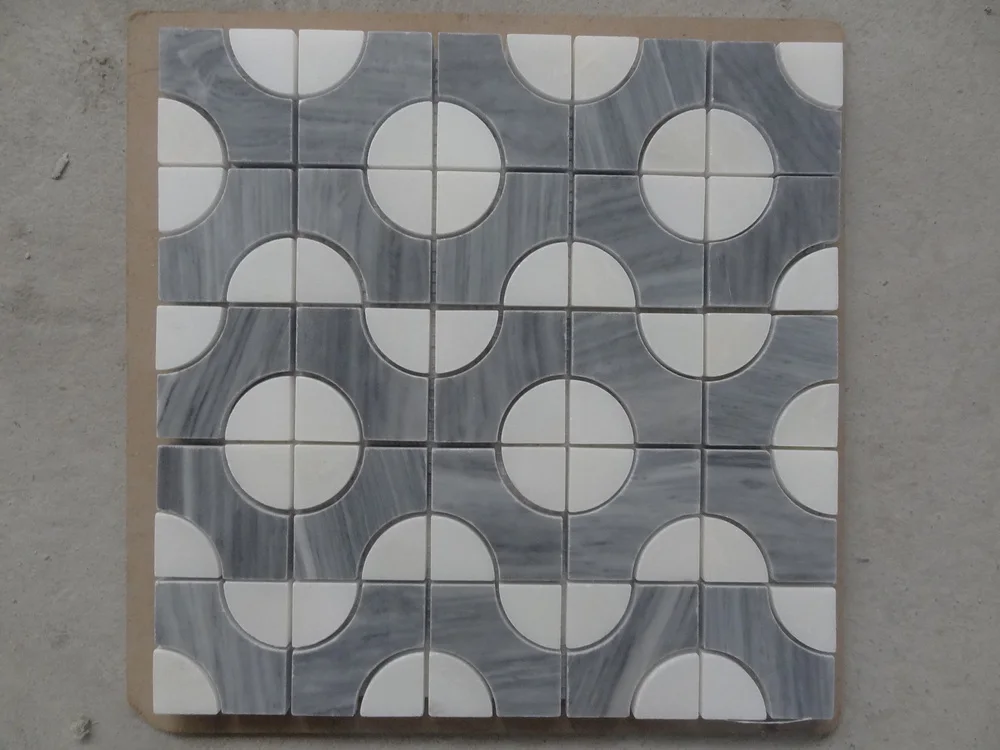 China White waterjet marble tiles design floor pattern low price marble tile