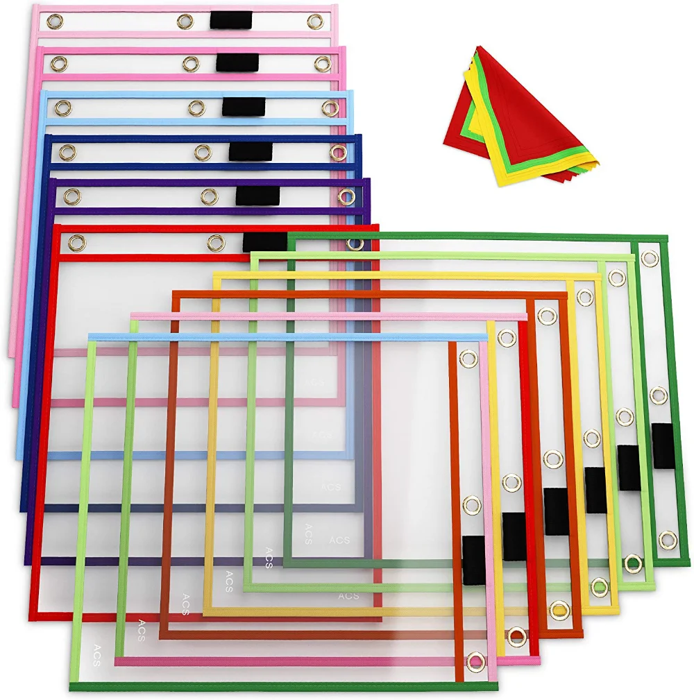 Dry Erase Pockets (10" X 13") reusable & Oversized Clear Plastic