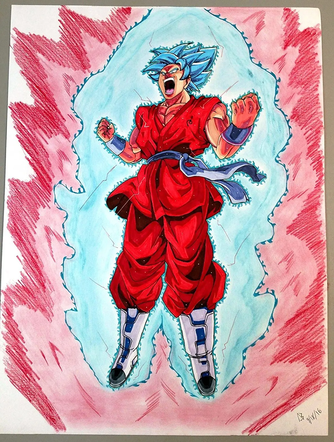 Buy Dragon Ball Z Super Goku Super Saiyan Blue Kaioken Animation Art 18x24 Original Art Drawing Color Pencil Poster In Cheap Price On Alibaba Com