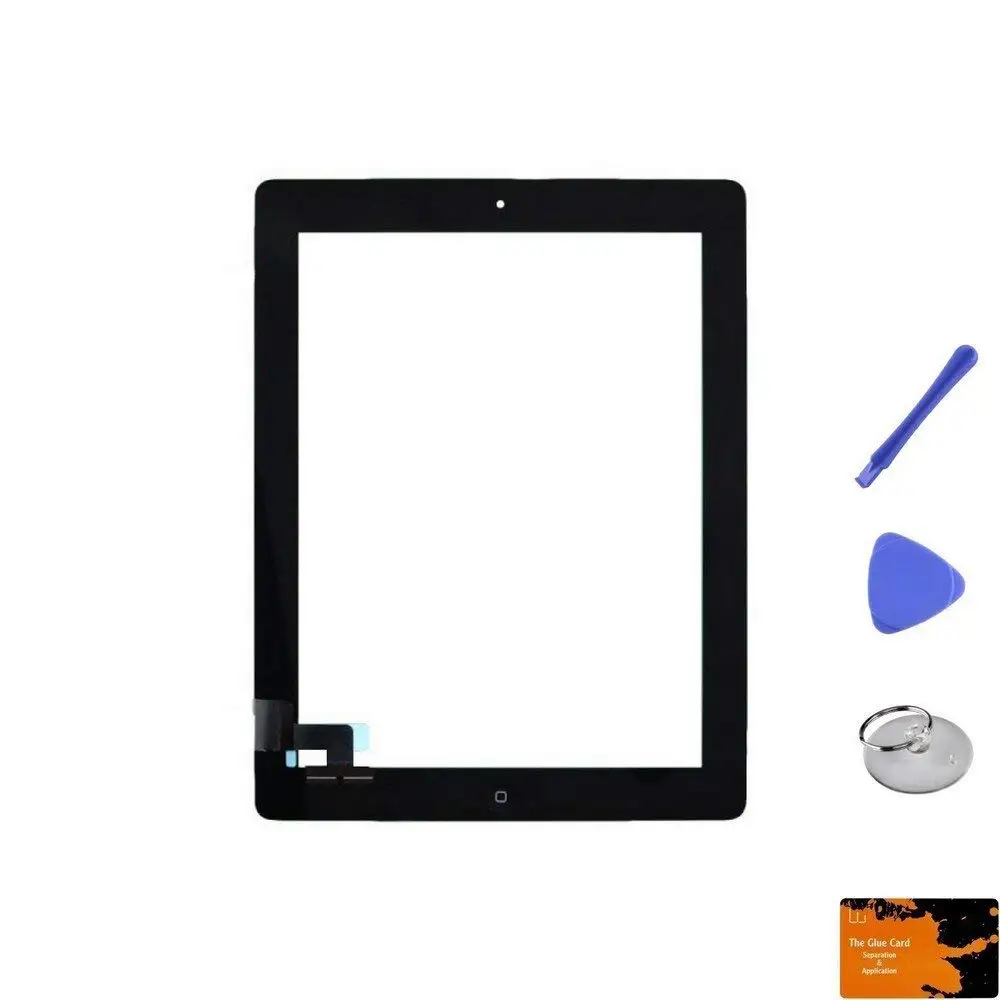 Digitizer & Home Button Assembly for Apple iPad 2 (Black) & Glue Card, Suction Cup, Tri Pri, Cross Pry Tools