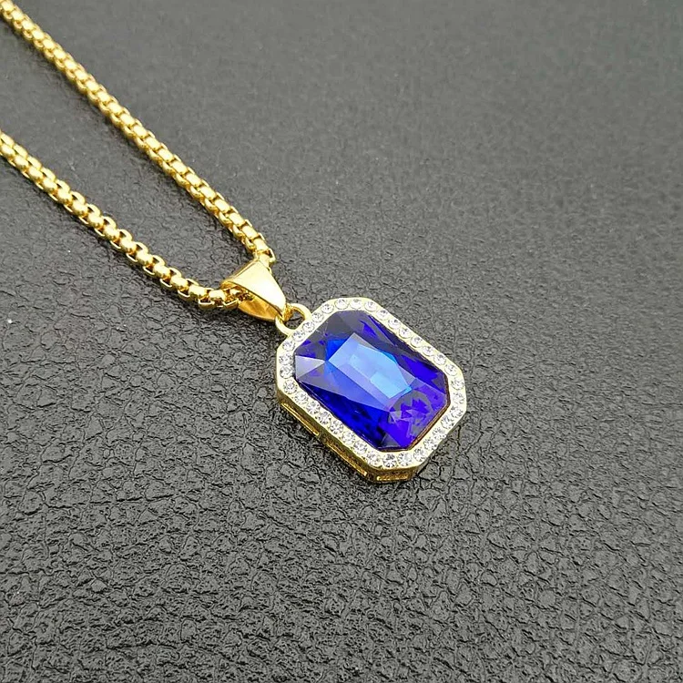 24 Inch Gold Chain Men Punk Style Gem Stone Necklace Pendant Jewelry ...