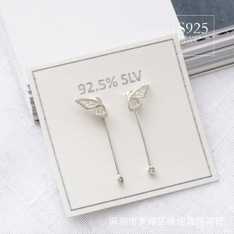 Sterling Silver Wish Ring Garden Butterfly French Hook Dangle Earrings .925