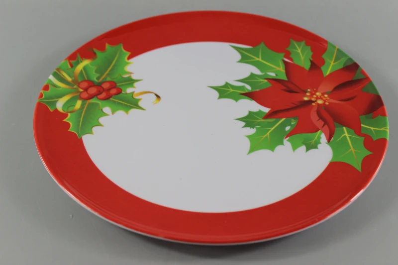 Christmas Melamine Round Plate Plastic Xmas Dishes
