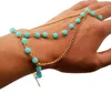 Turquoise Bead Charm Slave Chain Bracelets with Finger Ring