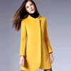 Bright yellow Cashmere wool coat Collarless Long jacket cheap woolen overcoat for women