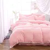 4pcs Princess Style Pinch- Pleat Pink Hydro-Cotton Bed Set with Pompon Edge, One Duvet Cover,One Flat Sheet and Two Pillowcases