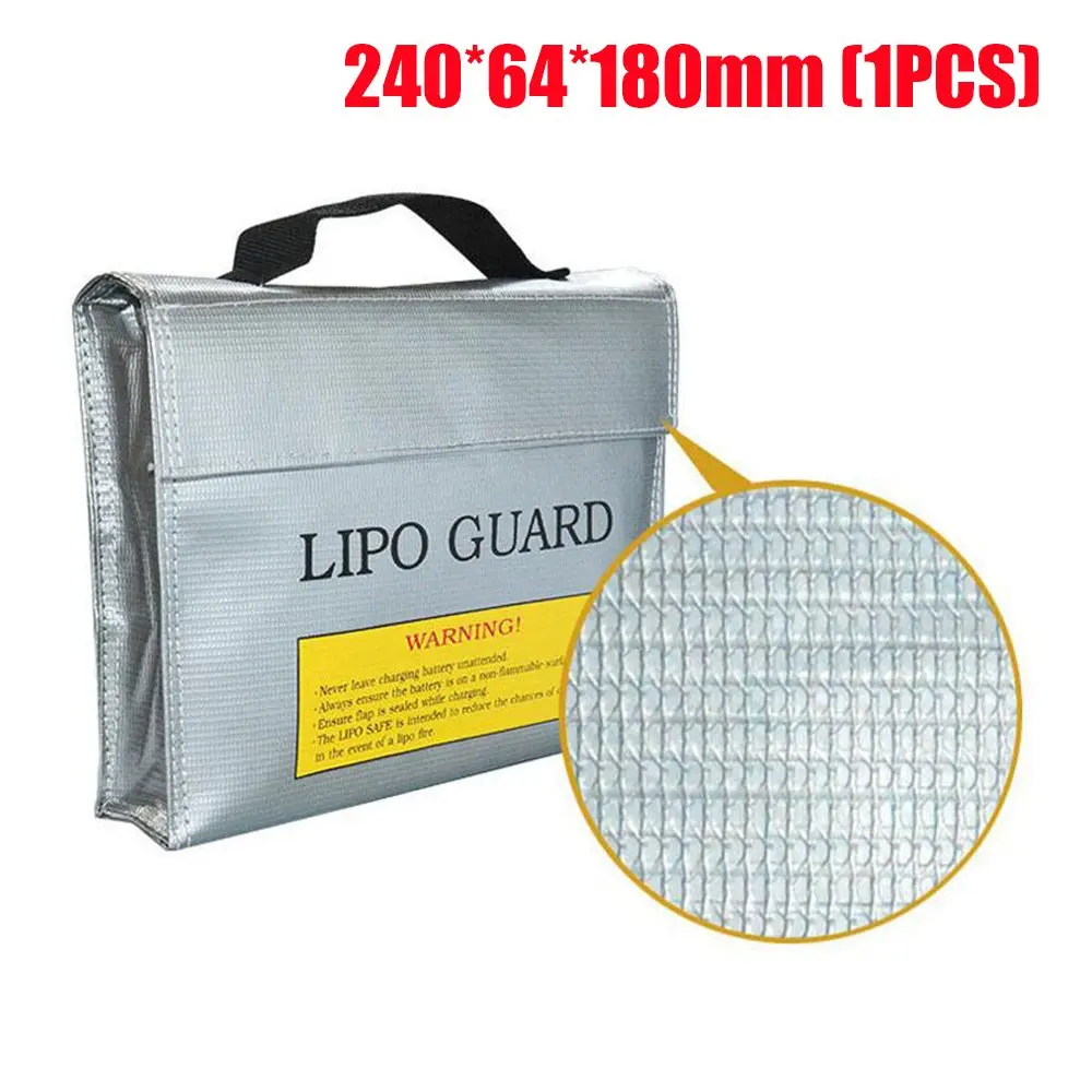 RC Lipo Battery Safe Bag for Charging and Storage, Fireproof Explosionproof Lipo Guard Protection Pouch Sack for DJI Mavic Pro Phantom 3 Phantom 4, Silver (240x64x180mm, 1pc)