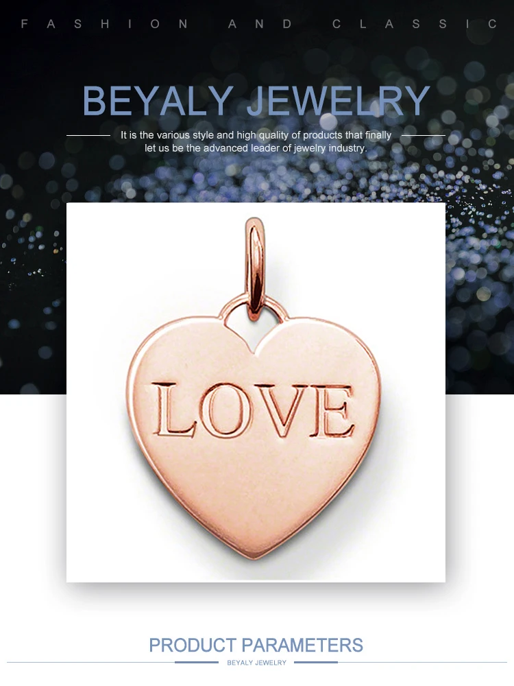 Rose gold plated love heart silver metal stamp jewellery
