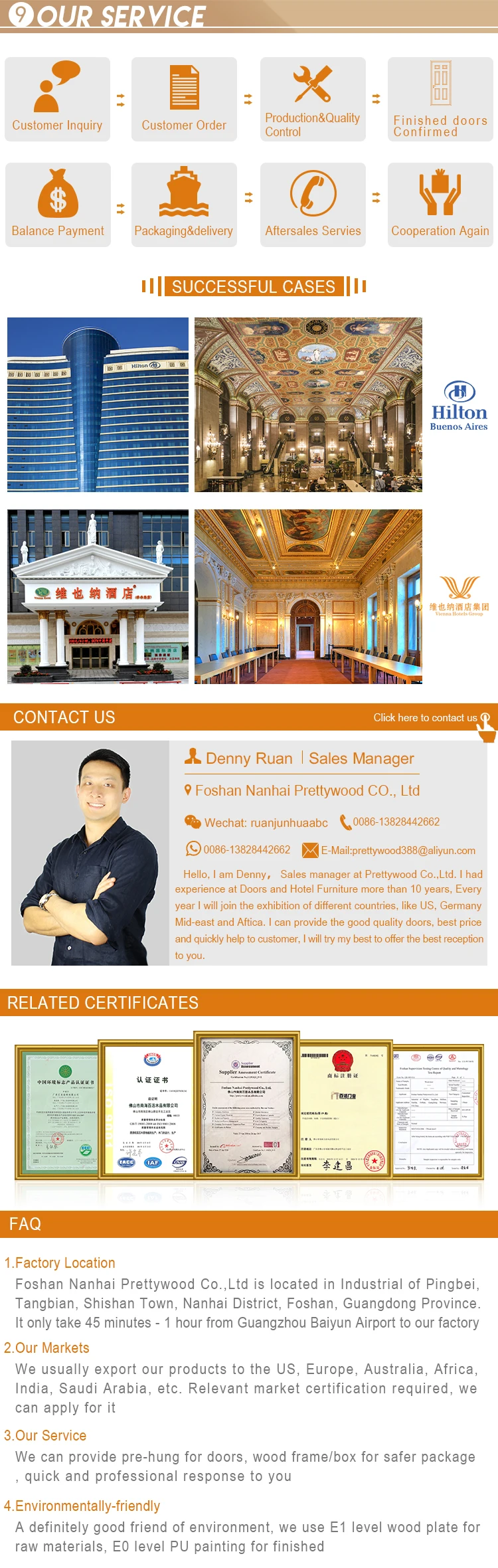 Prettywood Modern Design Inserts Frosted Glass Solid Wooden Exterior French Doors