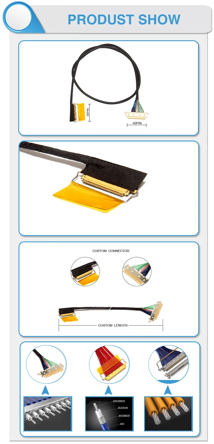 Shenzhen Sino-Media ACES 88441 I-pex 20454  20pin Lvds Cable For Mini Itx Motherboard Lcd Panel