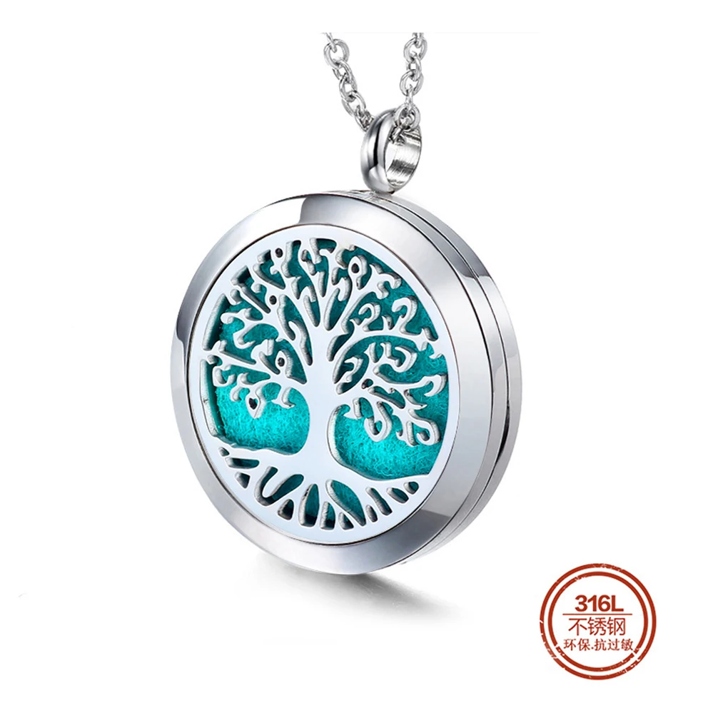 Tree Of Life Titanium Stainless Steel 316L Jewelry Gold Plated Necklace Locket Men Women Aroma Essential Oil Diffuser Necklace