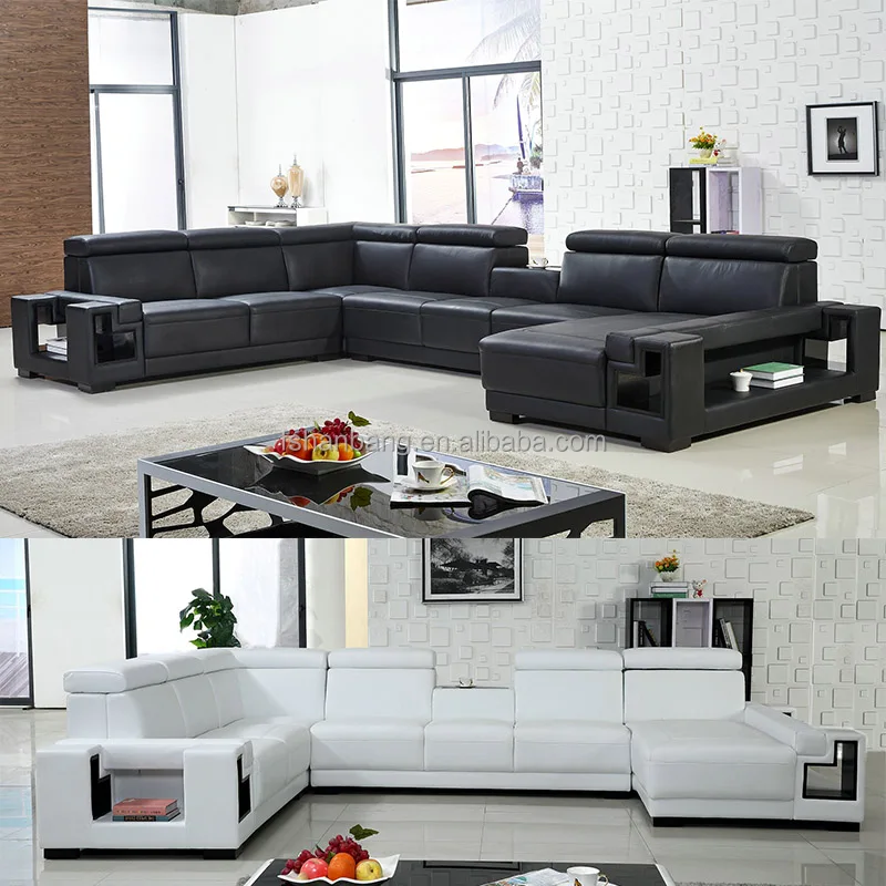 Living Room Furniture Guangzhou Black And White Leather Sectional