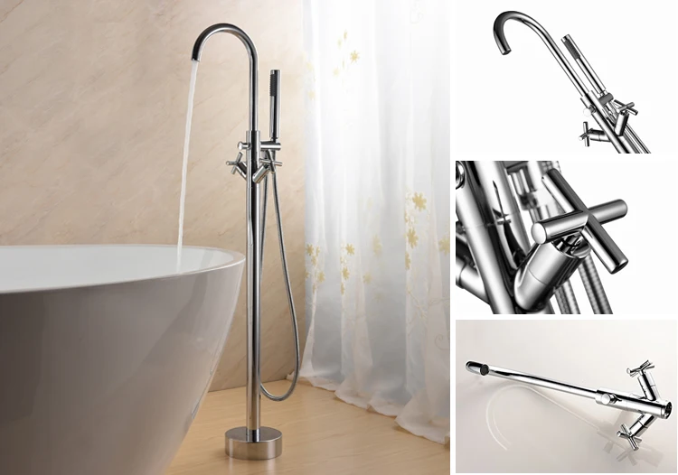 High Quality New Chrome Brass Goose Neck Upc Antique Bathtub Faucet with Hand Held Shower Set