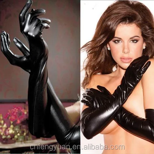 wet look black gloves