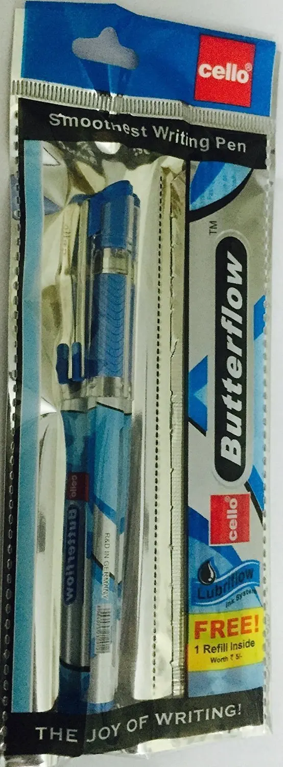 Cello Butterflow Smoothest Writing Pens Blue Colour 10 Pens + 10 Free Butterflow Refills