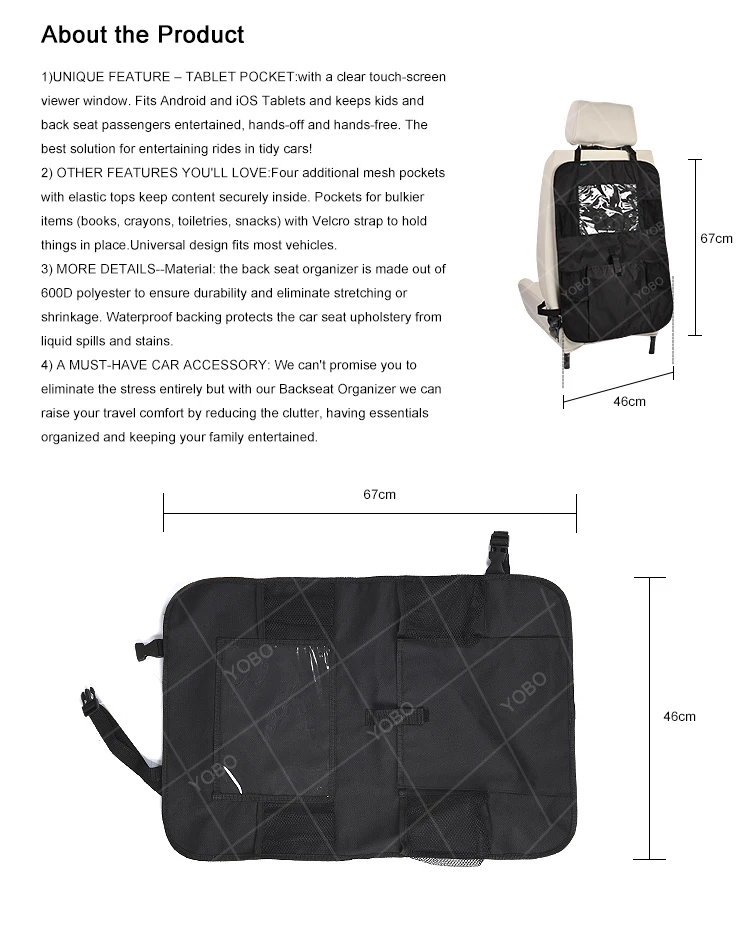 High quality car backseat travel polyester kids back seat organizer