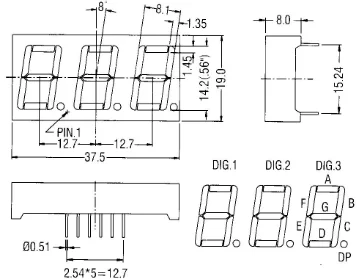 5631 Bsr Common Anode Super Red 0.56 Inch 3 Digit 7 Segment Led Display ...