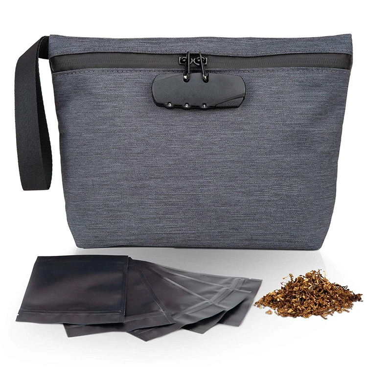 Custom Portable Activated Carbon Lining Fabric Zipper Smell Proof Bag