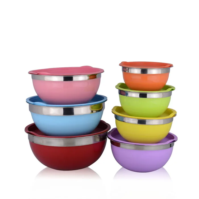 Industrial Double Wall Stainless Steel Colorful Mixing Bowl With Lid ...