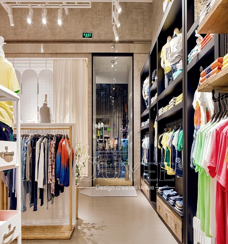 Beauty Wooden Baby Clothes Display Stand Showroom Design Baby Clothes