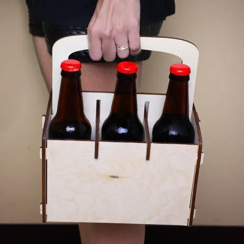 Handcrafted Plywood Unfinished 6 Pack Collapsible Diy Wood Beer Box