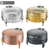 Cafeteria equipment copper buffet dome utensils server round electric chaffing dishes stainless steel food warmer for hotel