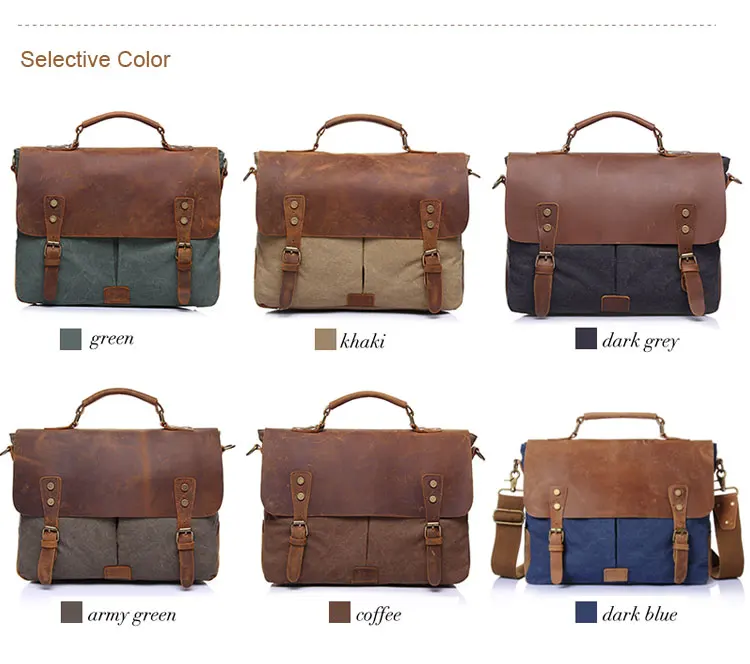 Classic vintage design canvas unisex briefcase leather satchel laptop cross body messenger bag