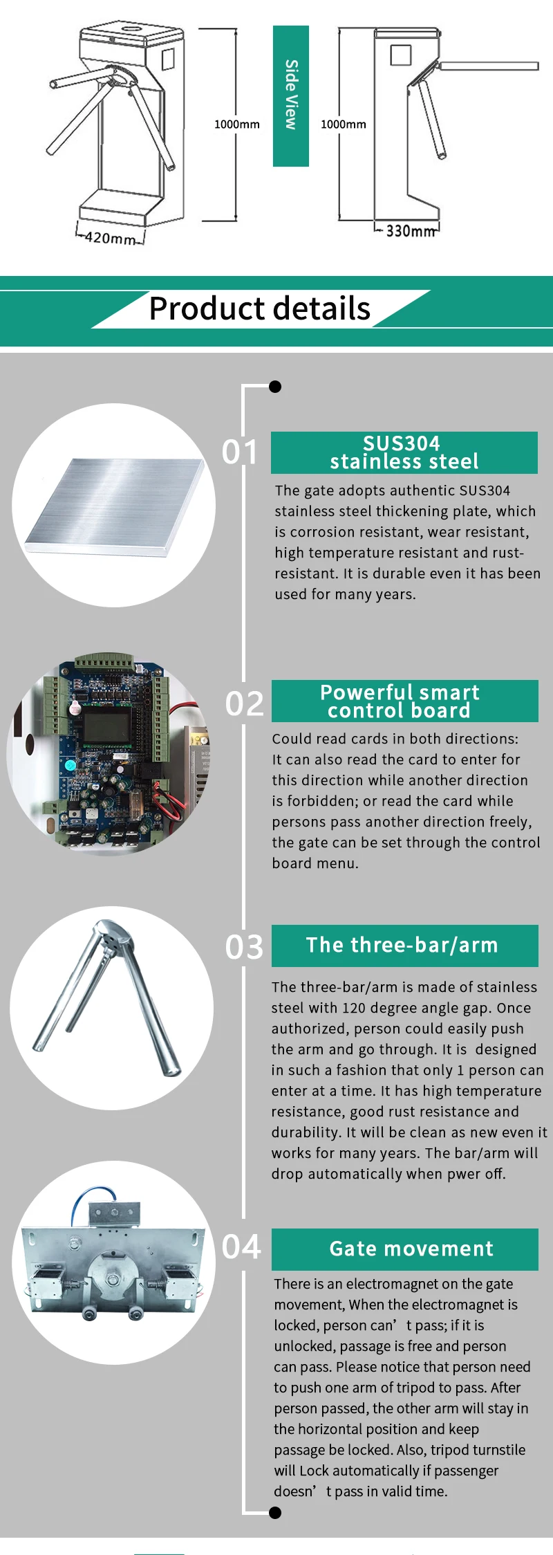 Good performance biometric identification automatic tripod turnstile with RFID card reader