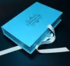 Top sale custom logo Blue folding gift box with ribbon closures for shawls and apparel