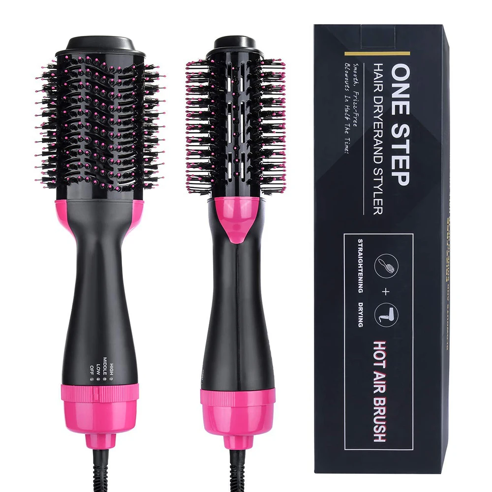 Professional 1000W Hair Dryer Brush 2 In 1 Hair Straightener Curler Comb Electric Hair Brush Roller Styler