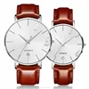 Hot fashion big plate alloy watch with soft leather strap custom logo design watch with date feature