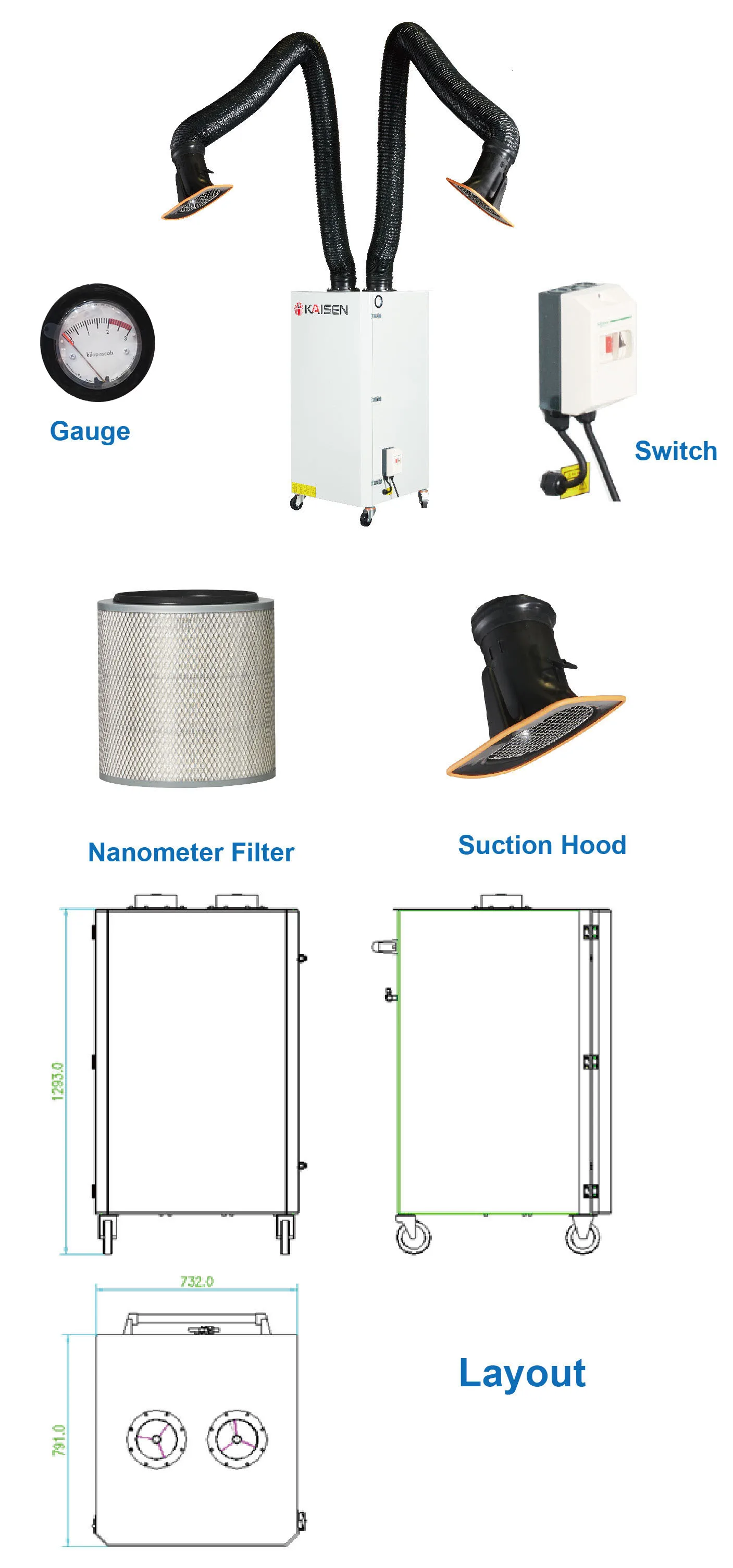 High Quality Portable Welding Fume Purifier Dust Collector With Ce