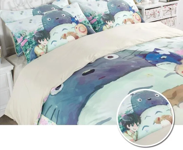 100 Cotton Bedding Sets Totoro Cartoon Painting Four Piece Sets