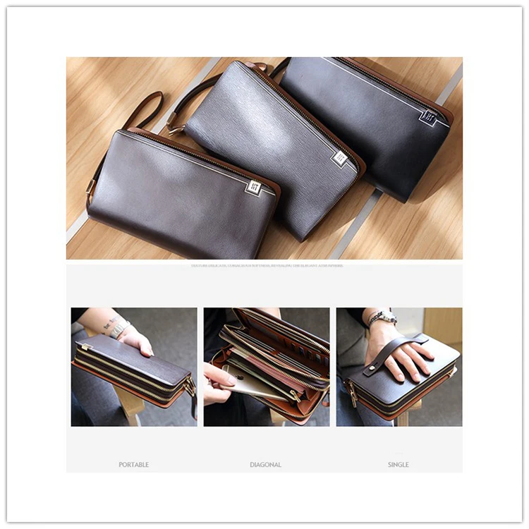 Fashional Top Cow Leather Professional double zipper Clutch Bag For Men leather wallet