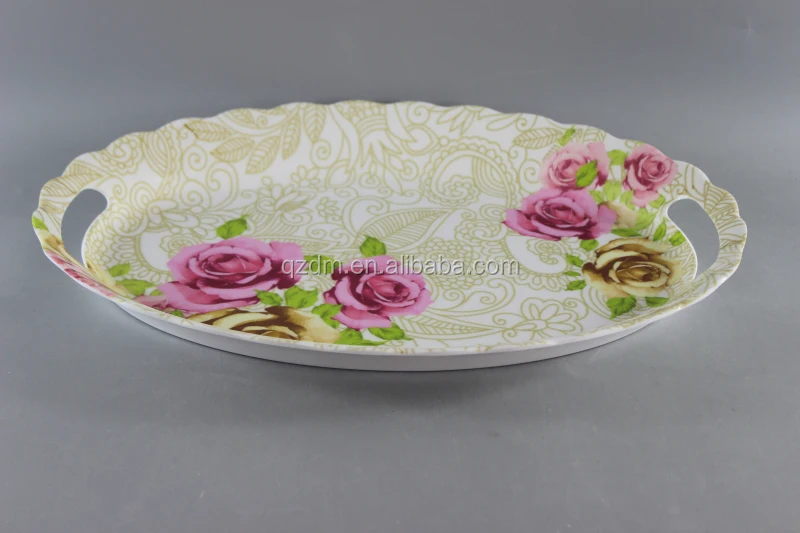 16 inch Melamine oval tray with handle Plastic ware tray