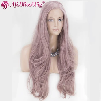 Free Shipping 24 Inch Left Side Part Long Wavy Ash Grey Pink Lace Front Wig For Women Buy Synthetic Lace Front Wig Heat Resistant Synthetic Lace