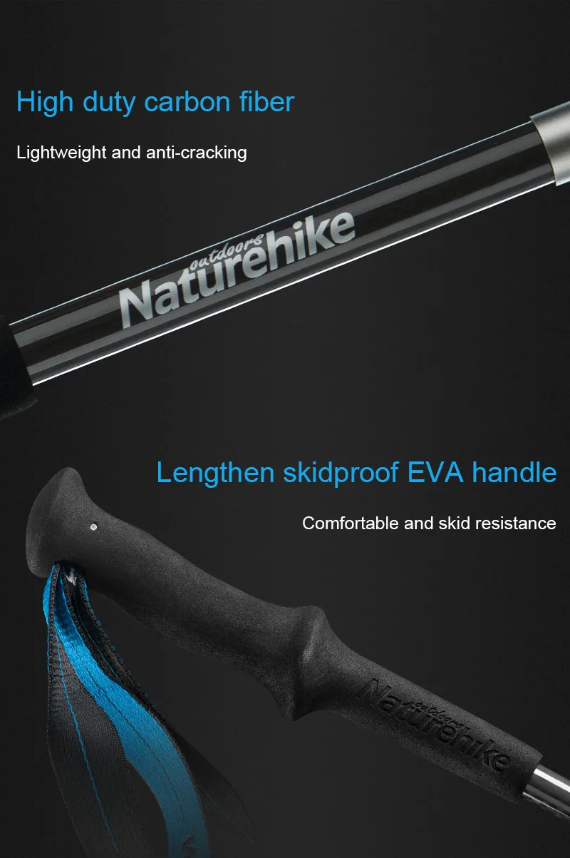 Naturehike ST08 4-Node Mountaineering Sticks alpenstock Ultralight Folding Carbon Fiber Trekking Pole for Walking Trail Running