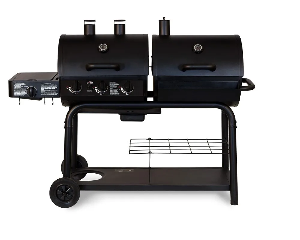Outdoor Gietijzeren Gas Houtskool Combo Bbq Barbecue Grills Gas Houtskool Roker 3 in 1combo Gas houtskool Bbq Barbecue