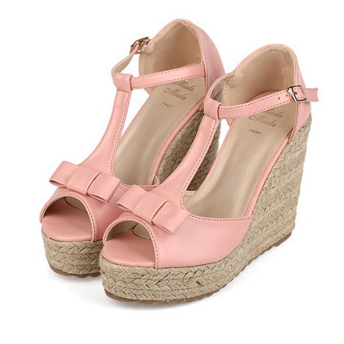 pink bow wedges