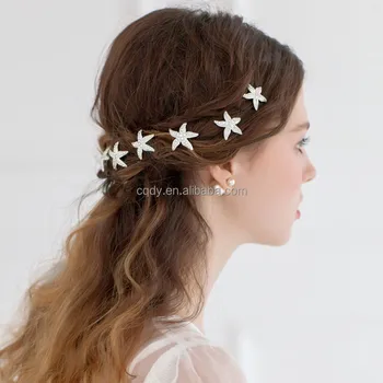 Wedding Bridal Starfish Hairpin Crystal Flower Shiny Hair Pins