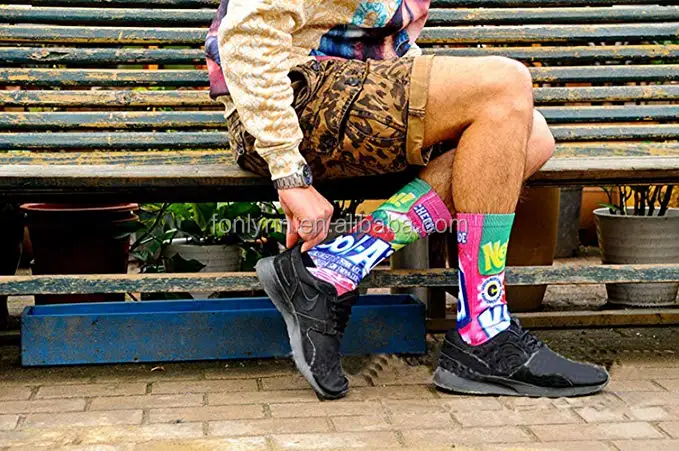 Men's Novelty Funny Crazy Colorful Athletic Basketball Sports digital print Crew Tube Socks