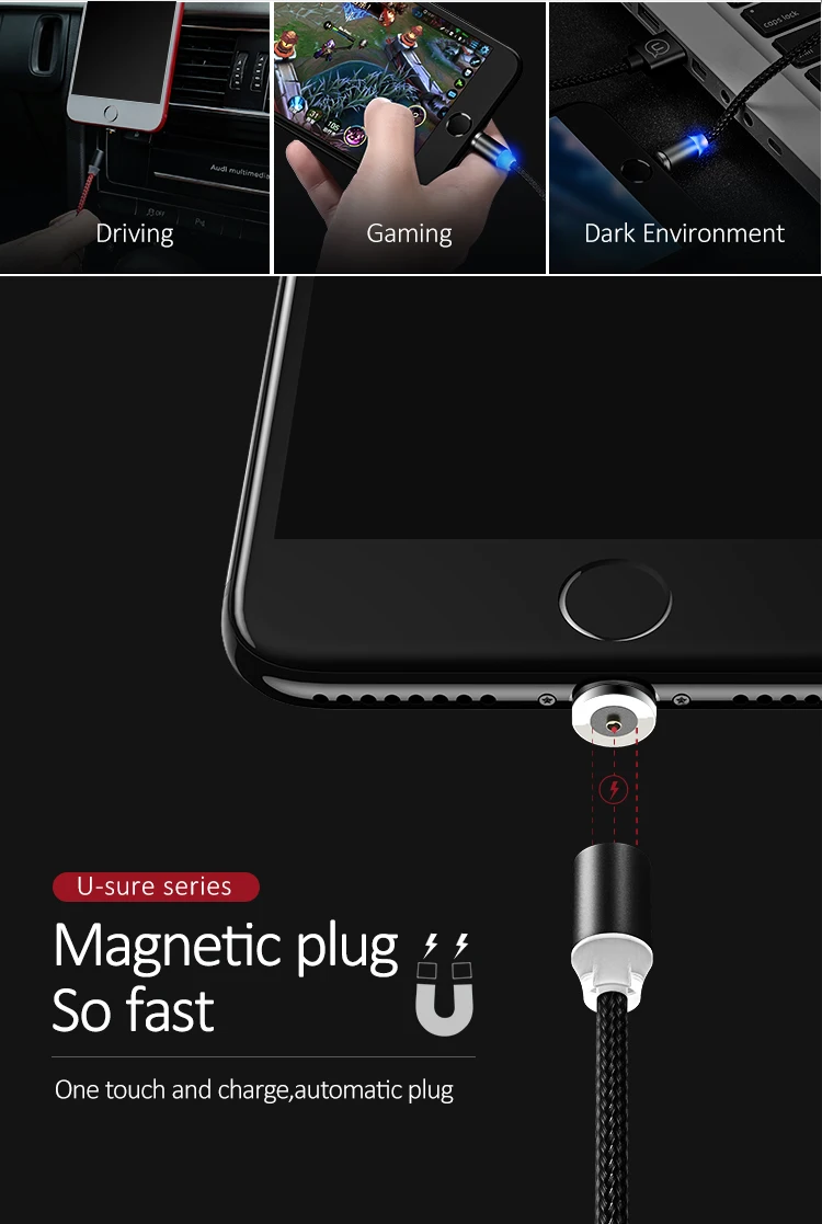 USAMS SJ292 Nylon Braided 2.1A fast charge Magnetic USB data transfer cable for iPhone