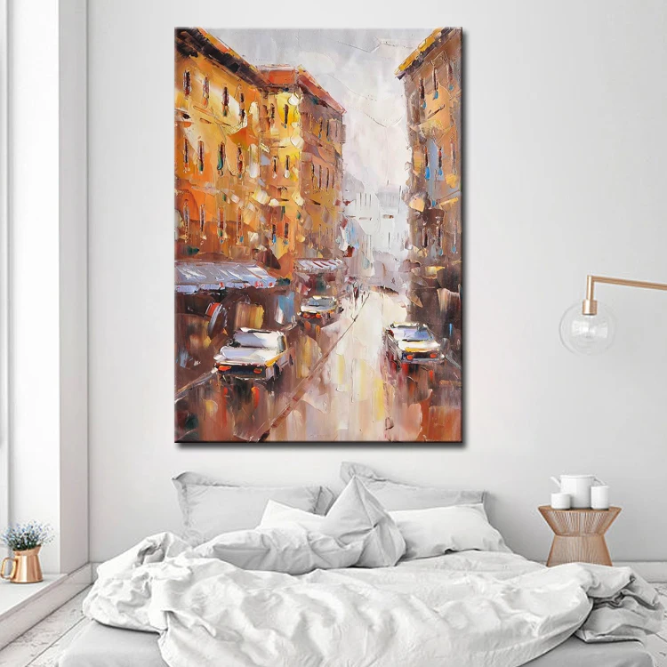 Simple Handmade Street Scape Yellow Canvas Wall Painting For Entrance Of New York Buy Streetscape Painting Handmade Paintings On Canvas Venice Oil Paintings Canvas Product On Alibaba Com
