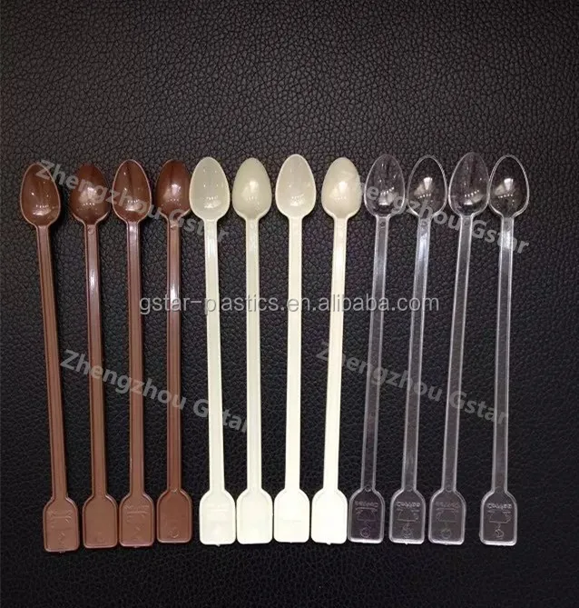 18cm Long Handled Coffee Tea Plastic Disposable Spoons Color Changing